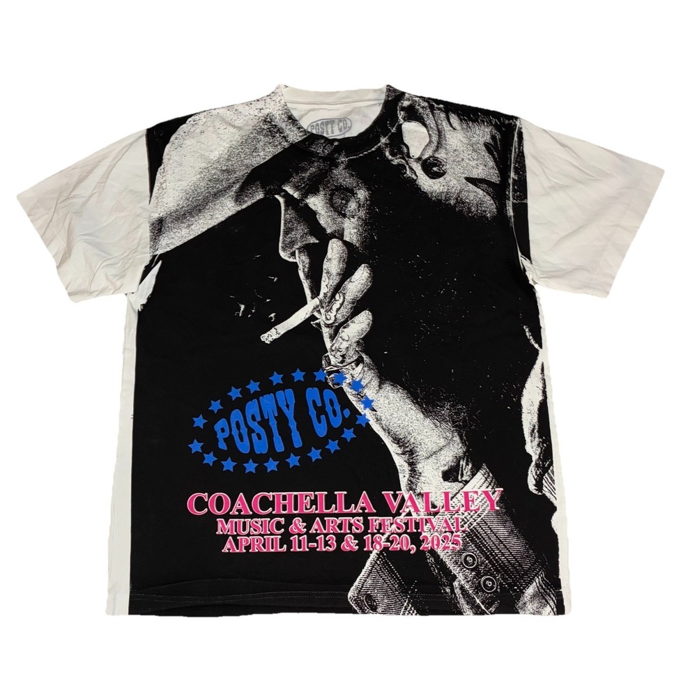 Post Malone‎ T Shirt L White AOP Coachella 2025 Exclusive Posty Co NEW *flaws